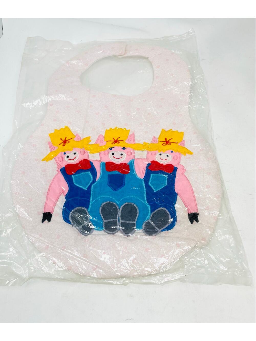 Kubla Craft Applique Bib Country Pigs in Overalls Vintage 1980's NEW Old Stock